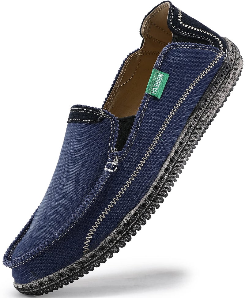 VILOCY Mens Slip on Deck Shoes Zero Drop Casual Canvas Loafer Vintage Flat Boat Shoes Blue US11 EU45 - Image 1